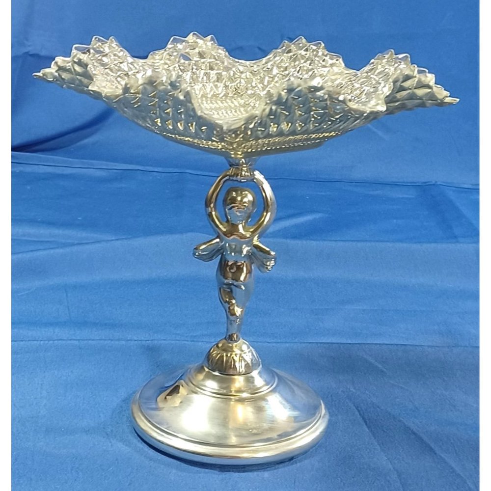 Vintage 1950s Silver Chrome Angel Cherub Bon Bon Candy Dish Footed Serving Tray - Picture 6 of 10